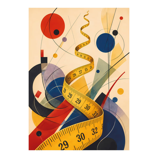 Abstracte poster met geel meetlint en geometrische vormen voor diëtistenpraktijk
