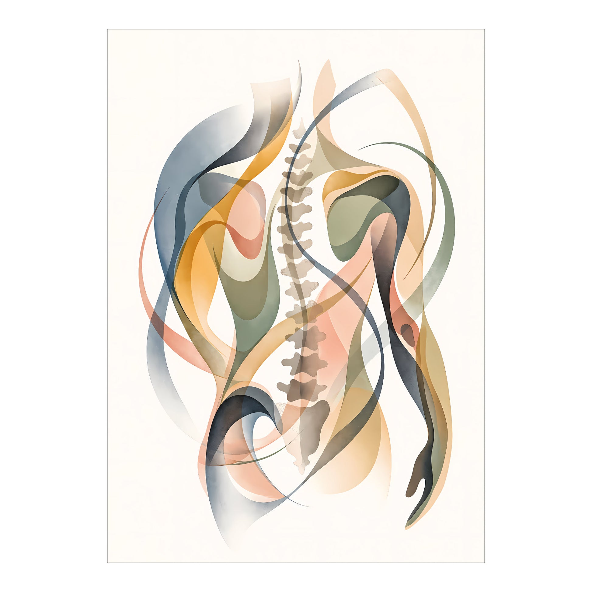 Abstracte poster met menselijk bovenlichaam, wervelkolom, schouders en armen voor fysiotherapie en oefentherapie